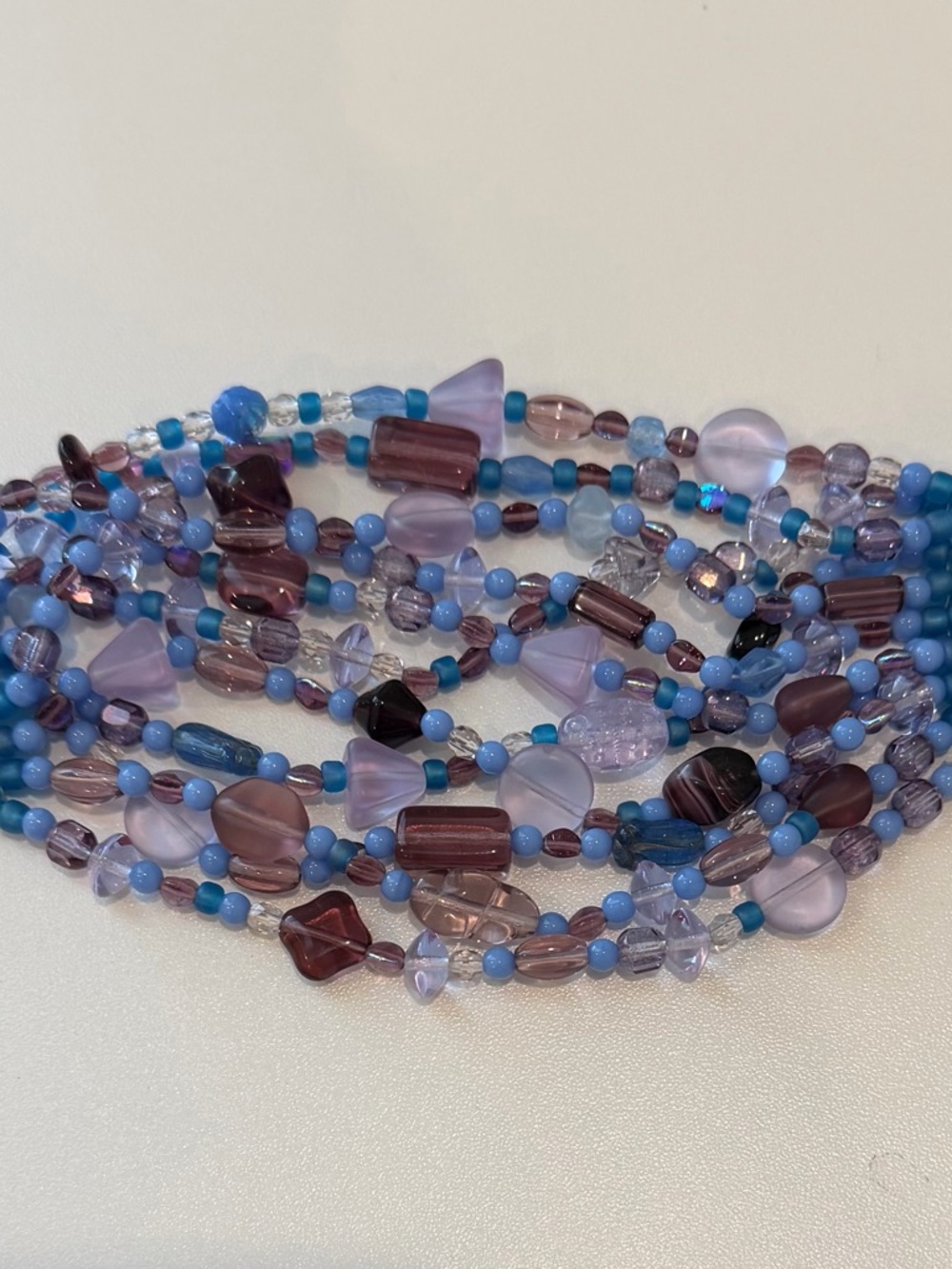 Hand Crafted Blue and Purple Multi-Strand Beaded Bracelet